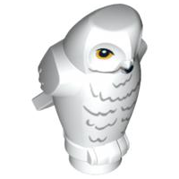 White Owl, Angular Features with Black Beak, Bright Light Orange Eyes, and Dark Bluish Gray Rippled Chest Feathers Pattern (HP Hedwig)