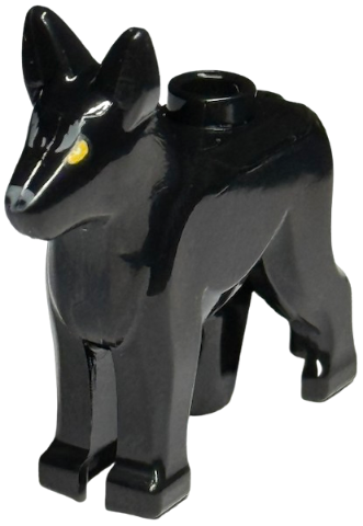 Black Dog, Alsatian / German Shepherd with Bright Light Orange Eyes and Dark Bluish Gray Bushy Eyebrows and Nose Pattern (HP Padfoot / The Grim)