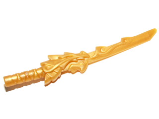 Pearl Gold Minifigure, Weapon Sword, Katana with Dragon Head (Ninjago Sword of Fire)