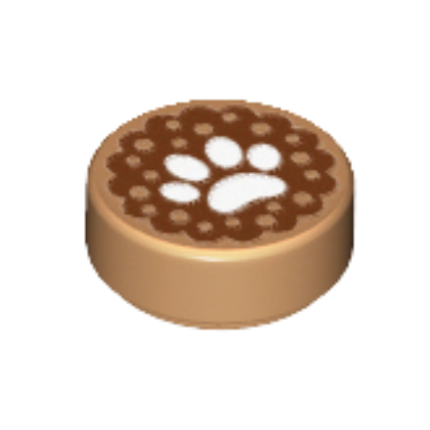 Medium Nougat Tile, Round 1 x 1 with White Animal Paw Print on Reddish Brown Background Pattern