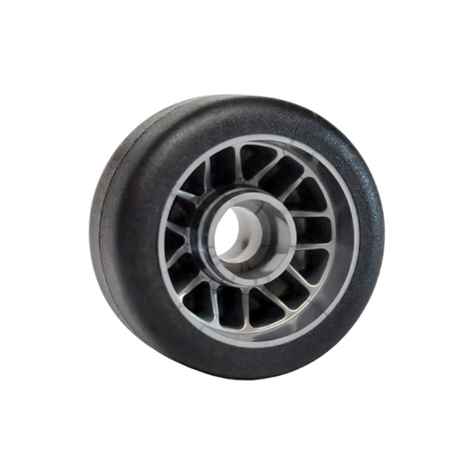 Flat Silver Wheel 24 x 13.4 with Pin Hole with Molded Black Hard Rubber Tire Pattern