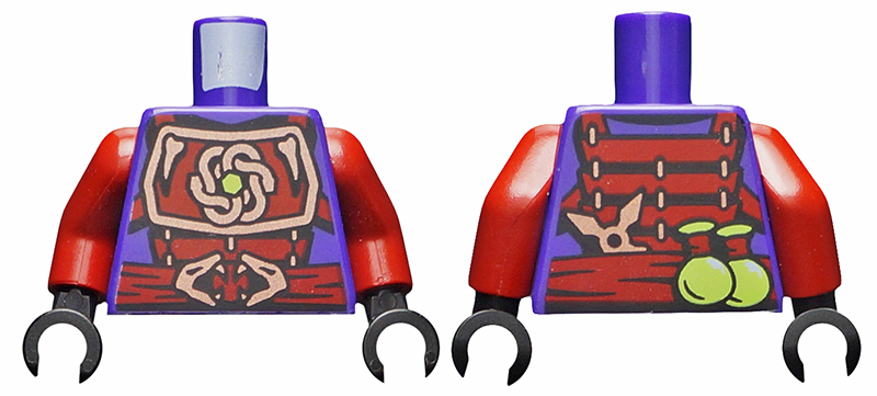Dark Purple Torso Ninjago Copper and Dark Red Samurai Armor, Snake Heads Belt Buckle, Shuriken Throwing Star and Vials on Reverse Pattern / Dark Red Arms / Black Hands