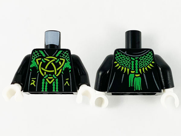 Black Torso Robe, Bright Green Mesh Shawl, Lime Celtic Knot and Ninjago Logogram Letter D and Letter R Pattern / Black Arms / White Hands