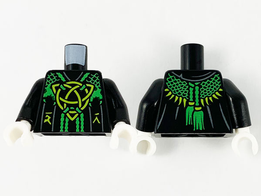 Black Torso Robe, Bright Green Mesh Shawl, Lime Celtic Knot and Ninjago Logogram Letter D and Letter R Pattern / Black Arms / White Hands