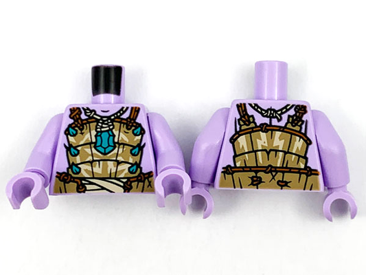 Lavender Torso Dark Tan Armor, Dark Turquoise Jewel and Spikes, Dark Orange Ropes Pattern / Lavender Arms / Lavender Hands