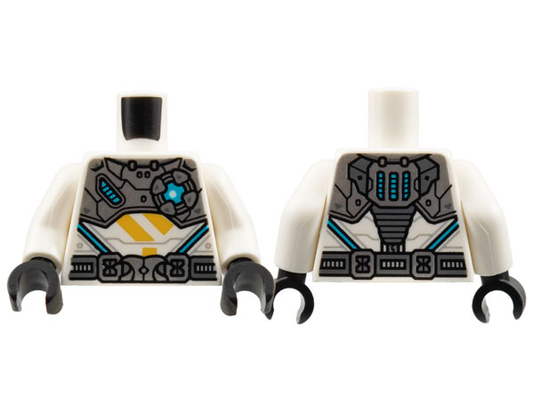 White Torso Silver Armor and Belt, Medium Azure Light, Bright Light Orange Ninjago Logogram Letter Z Pattern / White Arms / Black Hands
