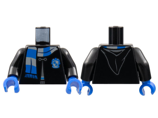 Black Torso Hogwarts Robe Clasped with Ravenclaw Shield and Scarf Pattern / Black Arms / Blue Hands