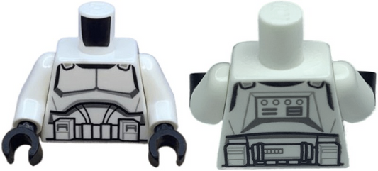 White Torso SW Armor Clone Trooper with Black Belt and Dark Bluish Gray and Light Bluish Gray Markings Pattern / White Arms / Black Hands