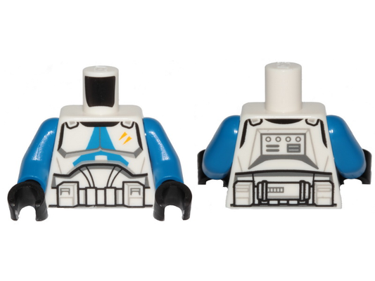 White Torso SW Armor Clone Trooper with Blue 501st Legion Markings and 2 Yellow Stripes Pattern &#40;Clone Wars&#41; / Blue Arms / Black Hands