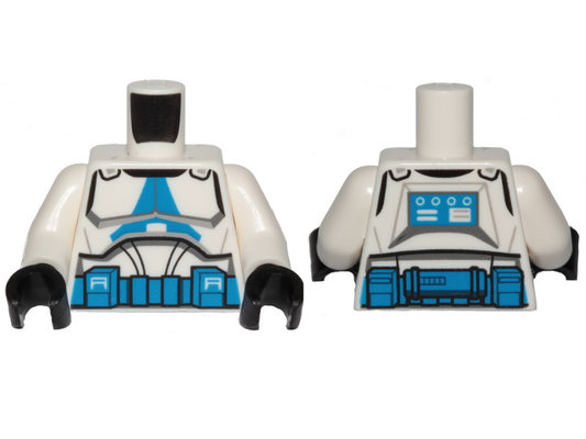 White Torso SW Armor Clone Trooper with Blue 501st Legion Markings and Belt Pattern (Clone Wars) / White Arms / Black Hands