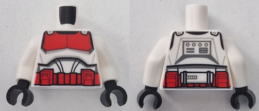 White Torso SW Armor Clone Trooper with Red Breastplate and Belt with Boxes, Black Markings Pattern (Clone Wars) / White Arms / Black Hands