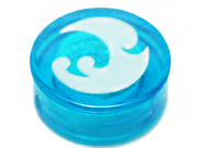 Trans-Dark Blue Tile, Round 1 x 1 with Elves Water Power Symbol, White Wave Pattern