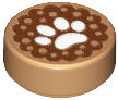 Medium Nougat Tile, Round 1 x 1 with White Animal Paw Print on Reddish Brown Background Pattern