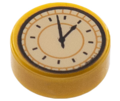 Pearl Gold Tile, Round 1 x 1 with Tan Clock Face Pattern