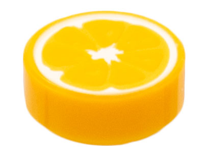 Bright Light Orange Tile, Round 1 x 1 with Orange Fruit Slice Pattern