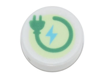 White Tile, Round 1 x 1 with Green Electric Power Plug and Medium Azure Lightning Bolt on Yellowish Green Background Pattern