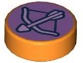 Orange Tile, Round 1 x 1 with Lavender Bow and Arrow on Medium Lavender Background Pattern