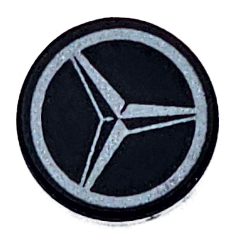 Black Tile, Round 1 x 1 with Dark Silver Mercedes-AMG Logo Pattern