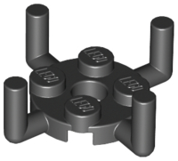 Black Plate, Round 2 x 2 with Pin Hole and 4 Bar Arms Up