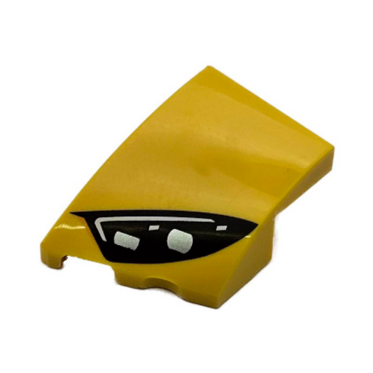 Yellow Wedge 3 x 2 Left No Studs with Black Mercedes-AMG Car Headlight, White Stripes and 2 Silver Bulbs Pattern