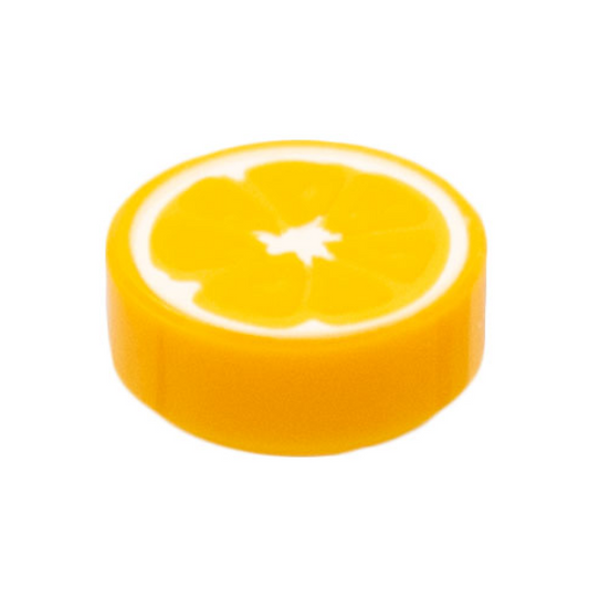 Bright Light Orange Tile, Round 1 x 1 with Orange Fruit Slice Pattern