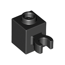 Black Brick, Modified 1 x 1 with Open O Clip Vertical Grip - Hollow Stud