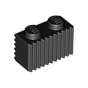 Black Brick, Modified 1 x 2 with Grille / Fluted Profile