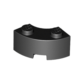 Black Brick, Round Corner 2 x 2 Macaroni with Stud Notch and Reinforced Underside