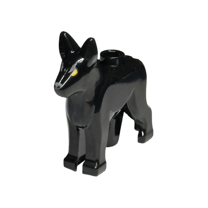 Black Dog, Alsatian / German Shepherd with Bright Light Orange Eyes and Dark Bluish Gray Bushy Eyebrows and Nose Pattern HP Padfoot / The Grim