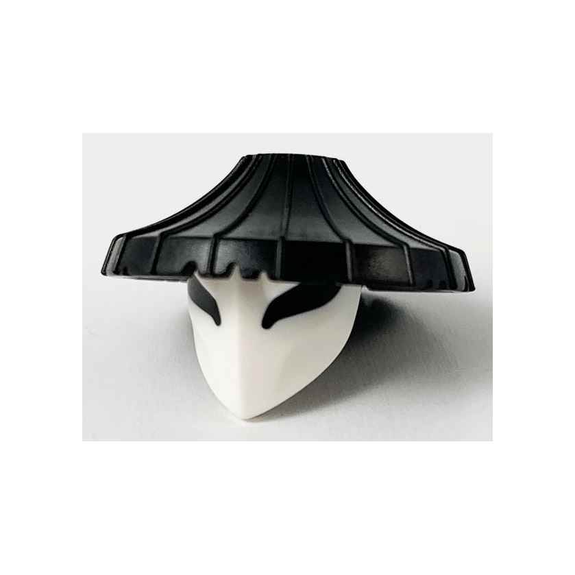 Black Minifigure, Headgear Hat, Conical Asian with Raised Center and White Mask with Large Black Eyes Pattern