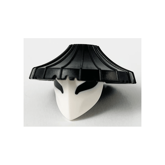 Black Minifigure, Headgear Hat, Conical Asian with Raised Center and White Mask with Large Black Eyes Pattern