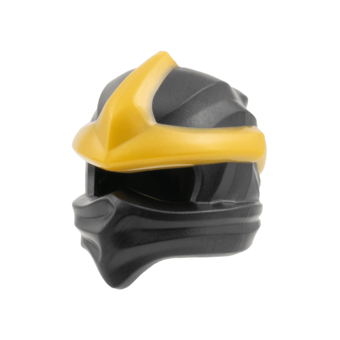 Black Minifigure, Headgear Ninjago Wrap Type 11 with Molded Large Pearl Gold 3 Point Emblem Pattern
