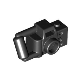 Black Minifigure, Utensil Camera Handheld Style with Extended Bar Handle