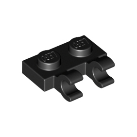 Black Plate, Modified 1 x 2 with 2 Open O Clips Horizontal Grip
