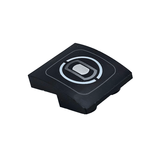 Black Slope, Curved 2 x 2 x 2/3 Inverted with Thin Dark Bluish Gray Rounded Square, White Split Circle, and Silver Headlight Pattern