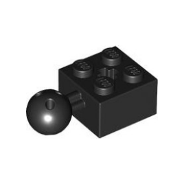 Black Technic, Brick Modified 2 x 2 with Ball Joint and Axle Hole with 6 Holes in Ball
