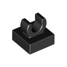 Black Tile, Modified 1 x 1 with Open O Clip