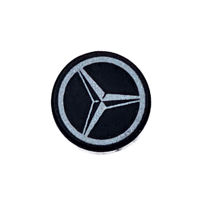 Black Tile, Round 1 x 1 with Dark Silver Mercedes-AMG Logo Pattern