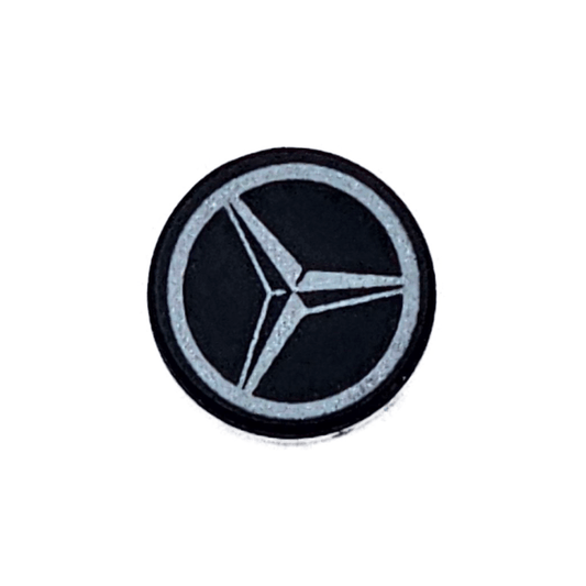 Black Tile, Round 1 x 1 with Dark Silver Mercedes-AMG Logo Pattern