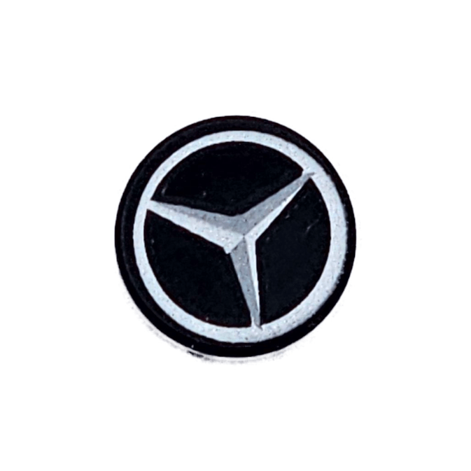 Black Tile, Round 1 x 1 with Dark Silver and Silver Mercedes-AMG Logo Pattern