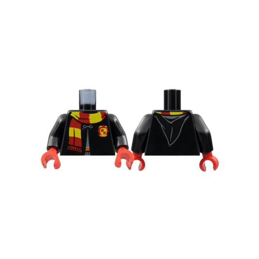 Black Torso Hogwarts Robe Clasped with Gryffindor Shield and Scarf Pattern / Black Arms / Red Hands
