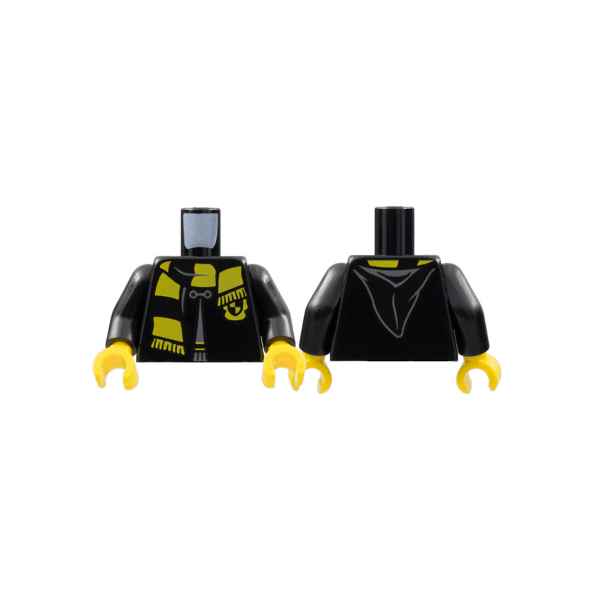 Black Torso Hogwarts Robe Clasped with Hufflepuff Shield and Scarf Pattern / Black Arms / Yellow Hands
