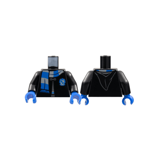 Black Torso Hogwarts Robe Clasped with Ravenclaw Shield and Scarf Pattern / Black Arms / Blue Hands