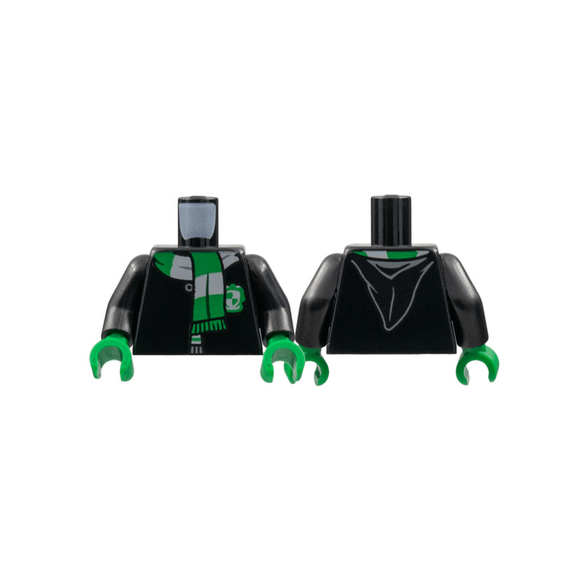 Black Torso Hogwarts Robe Clasped with Slytherin Shield and Scarf Pattern / Black Arms / Green Hands
