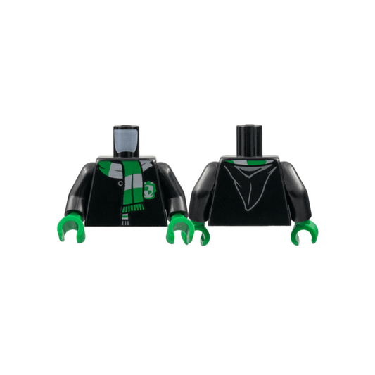 Black Torso Hogwarts Robe Clasped with Slytherin Shield and Scarf Pattern / Black Arms / Green Hands