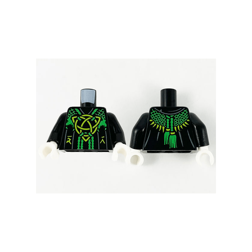 Black Torso Robe, Bright Green Mesh Shawl, Lime Celtic Knot and Ninjago Logogram Letter D and Letter R Pattern / Black Arms / White Hands