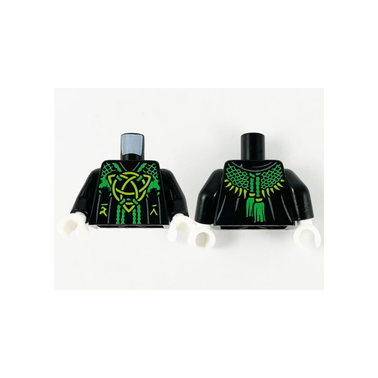 Black Torso Robe, Bright Green Mesh Shawl, Lime Celtic Knot and Ninjago Logogram Letter D and Letter R Pattern / Black Arms / White Hands