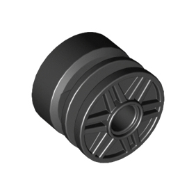 Black Wheel 18mm D. x 14mm with Pin Hole, Fake Bolts and Shallow Spokes