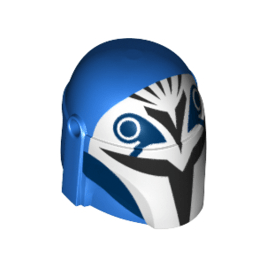 Blue Minifigure, Headgear Helmet with Holes, SW Mandalorian with Black and White Pattern