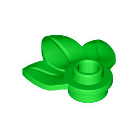 Bright Green Plant Plate, Round 1 x 1 with 3 Layered Leaves